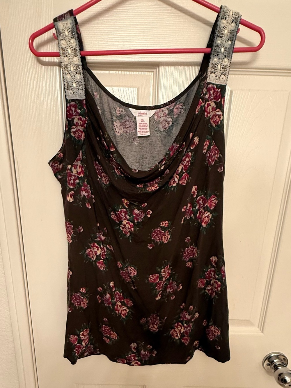 Candie's Brown Floral Tank with Lace Straps